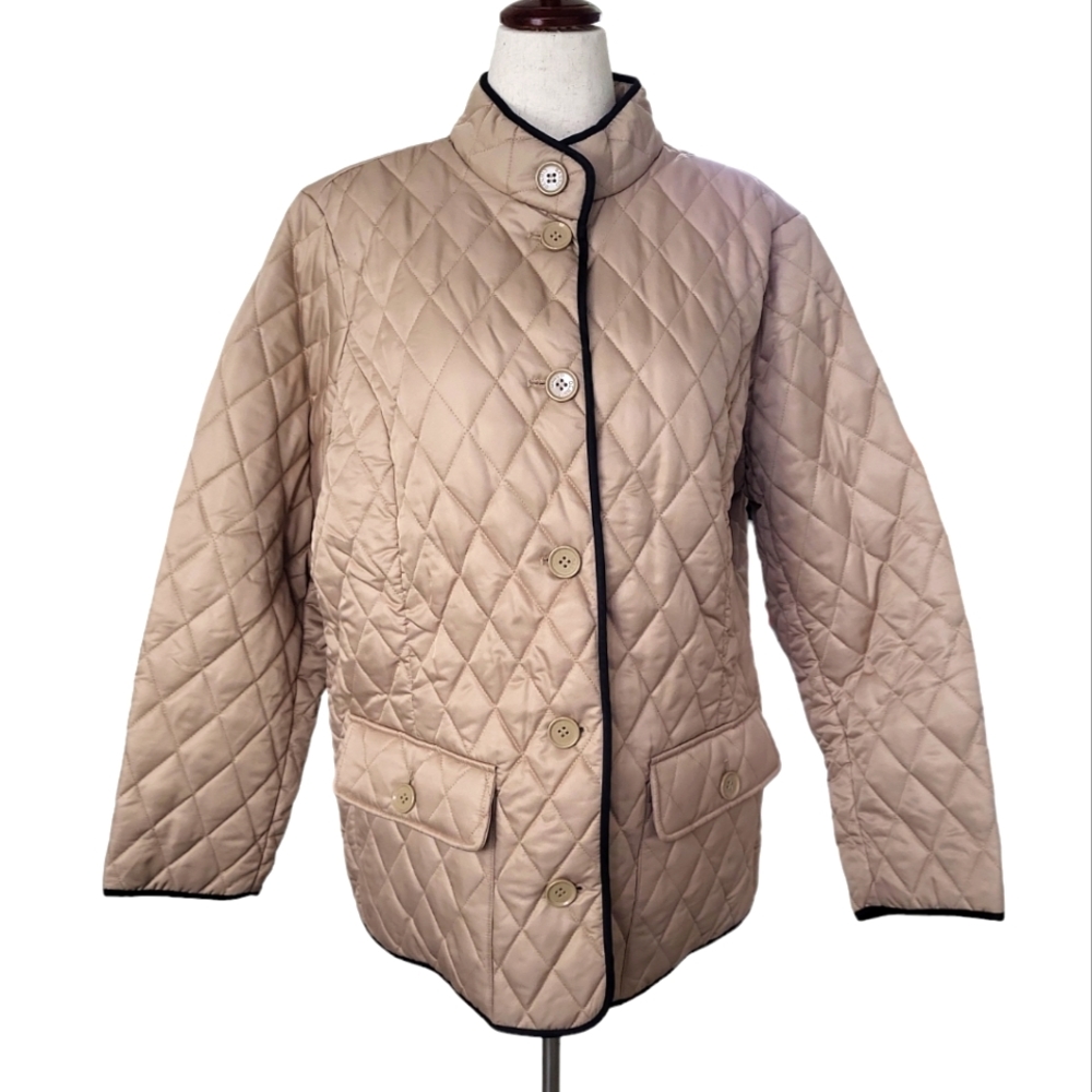 NWOT Dennis Basso women's quilted stand collar field jacket coat 1X tan black